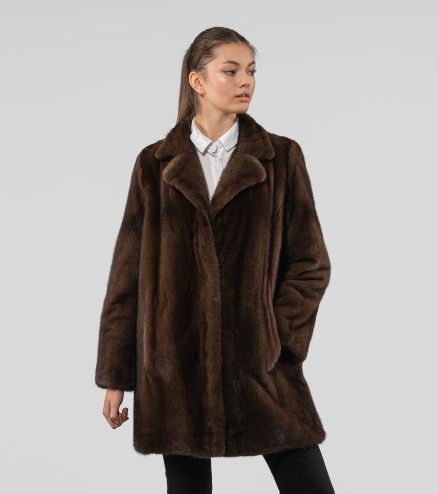 Brown Long Mink Fur Jacket - 100% Real Fur Coats