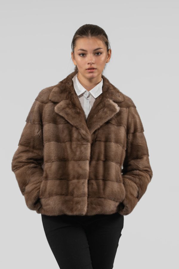Pastel Mink Fur Jacket With Notched Collar
