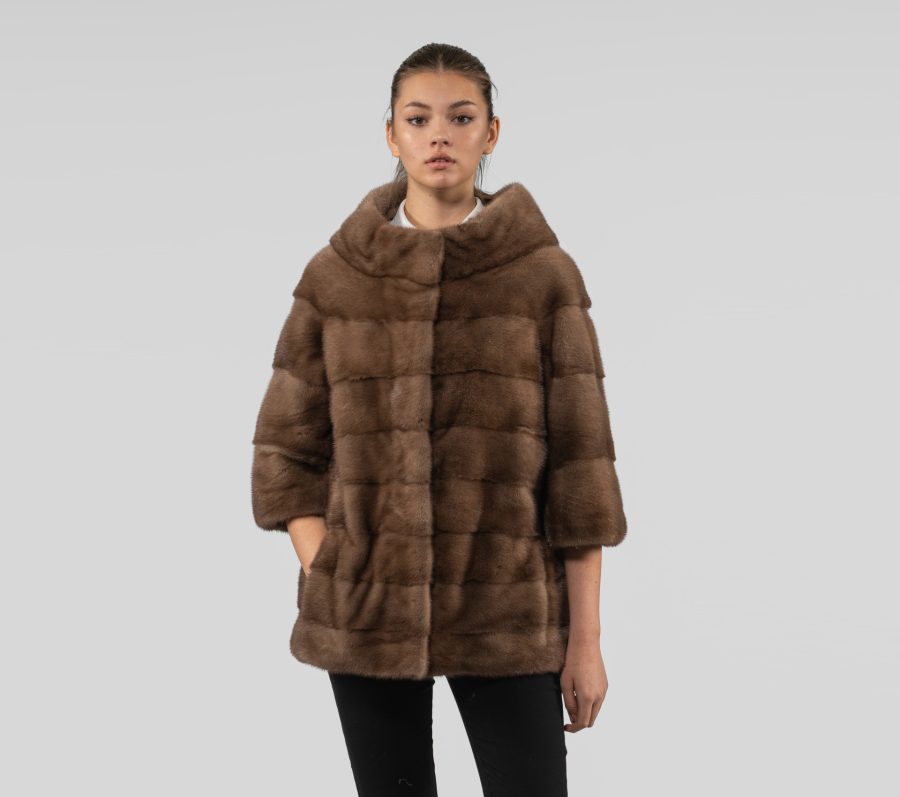 Pastel Mink Fur Jacket With Notched Collar - 100% Real Fur Coats