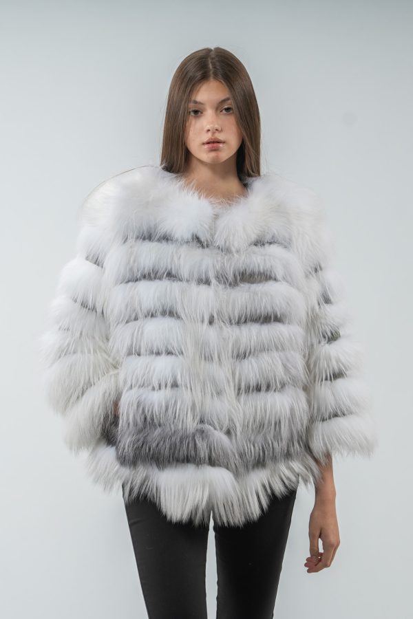 Horizontal Design Black and White Fox Fur Jacket