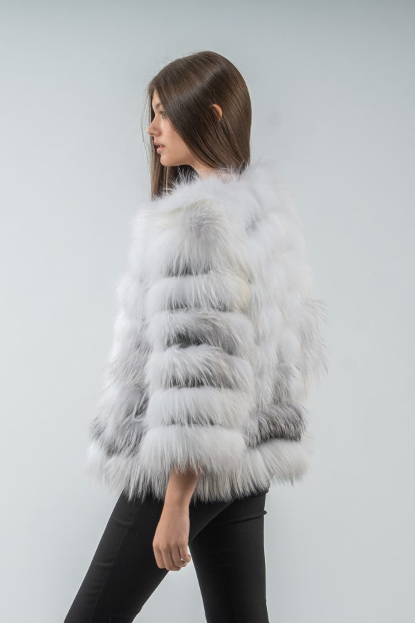 Horizontal Design Black and White Fox Fur Jacket