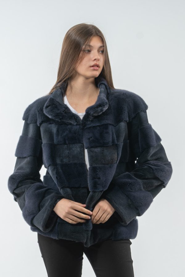Sheared Navy Blue Mink Fur Jacket