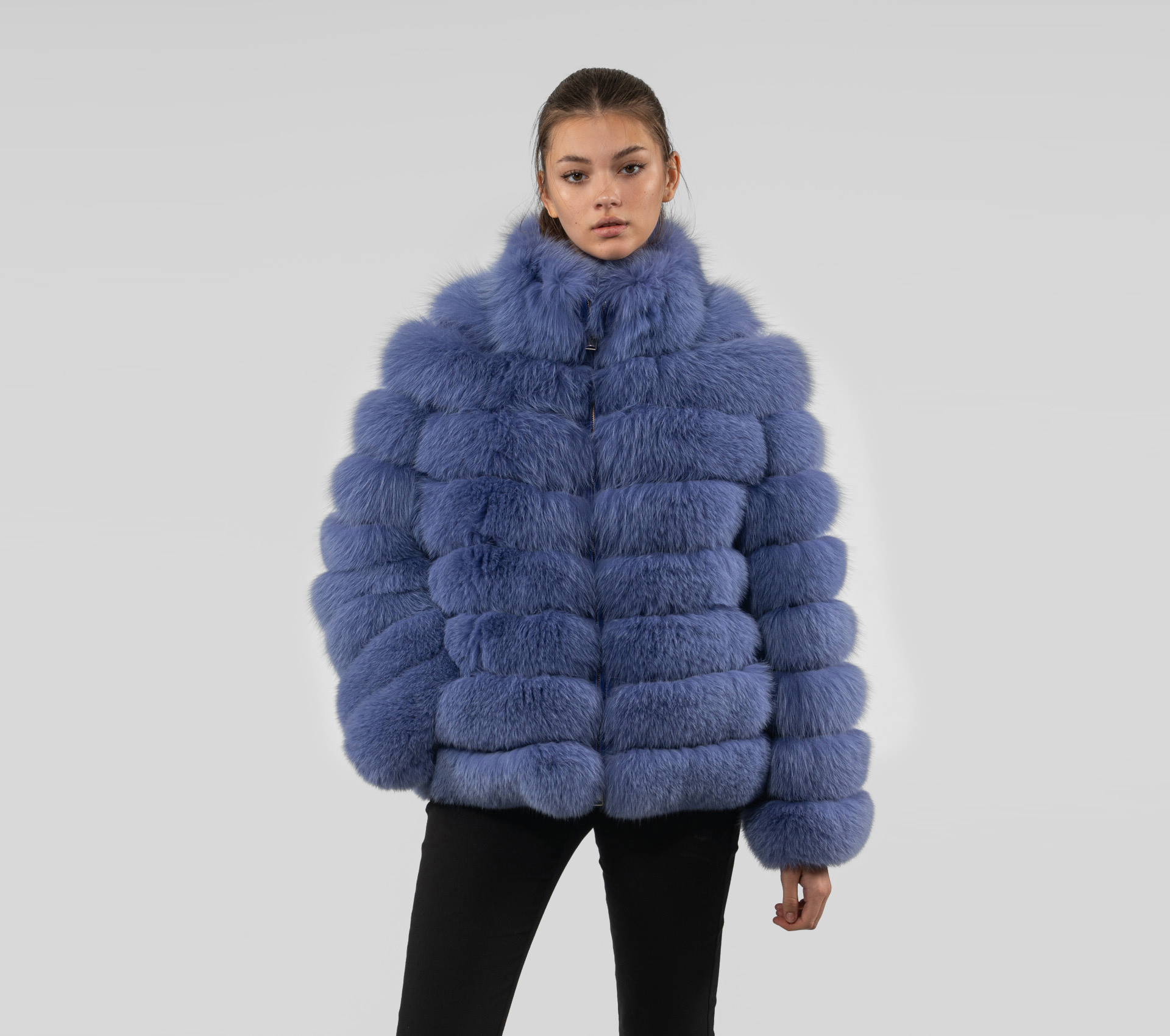 Blue Violet Fox Fur Jacket- 100% Real Fur Coats