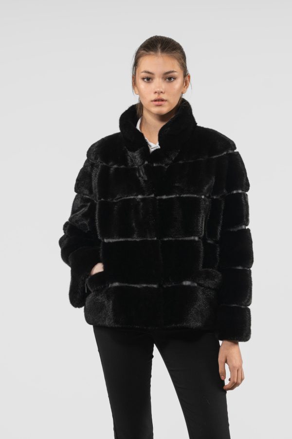 Horizontal Design Black Mink Fur Jacket