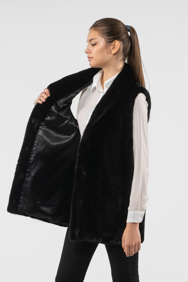 Mink Fur Vest In Black Color