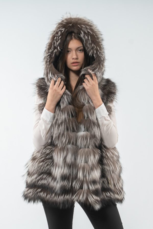 Hooded Silver Fox Fur Vest