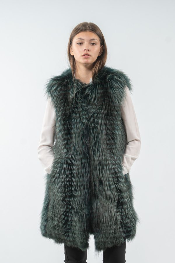 Long Green Fox Fur Vest