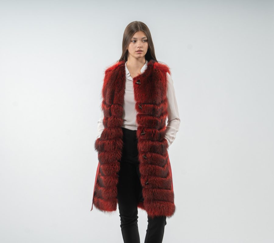 Red Fox Fur Vest With Belt
