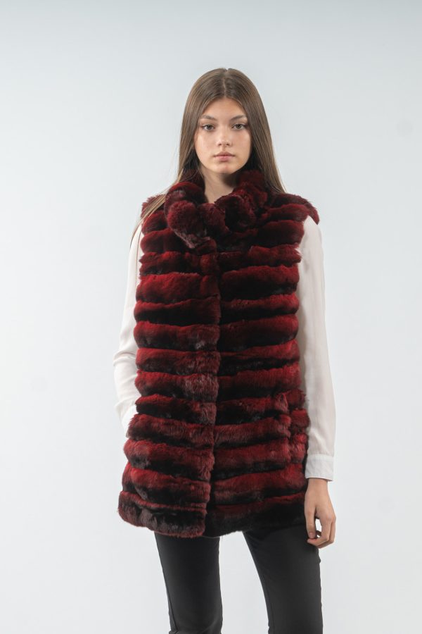 Dark Red Chinchilla Fur Vest