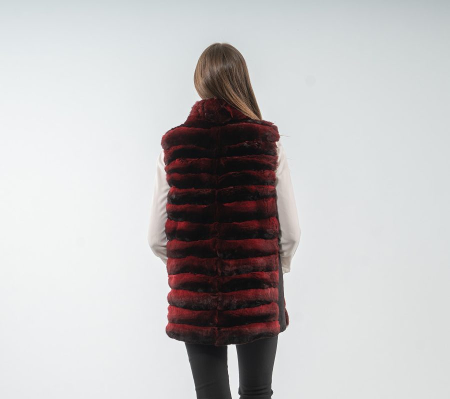 Dark Red Chinchilla Fur Vest