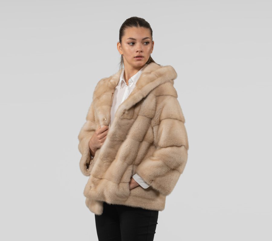 Hooded Palomino Mink Fur Jacket