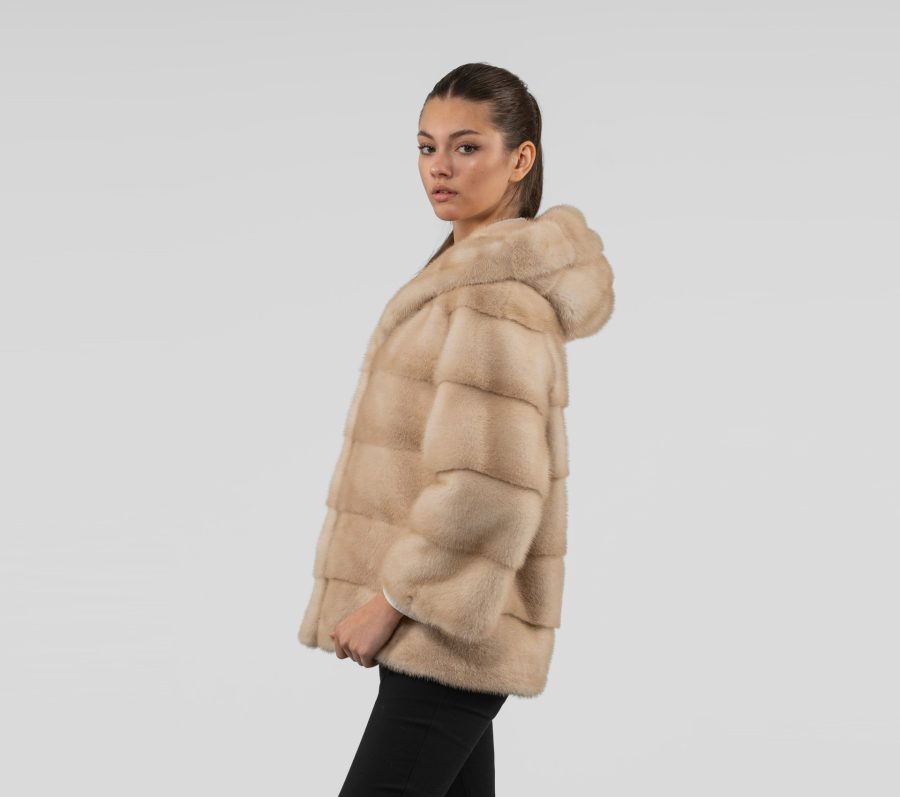 Hooded Palomino Mink Fur Jacket