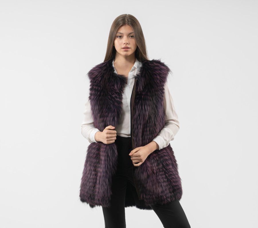 Purple Fox And Rabbit Fur Vest