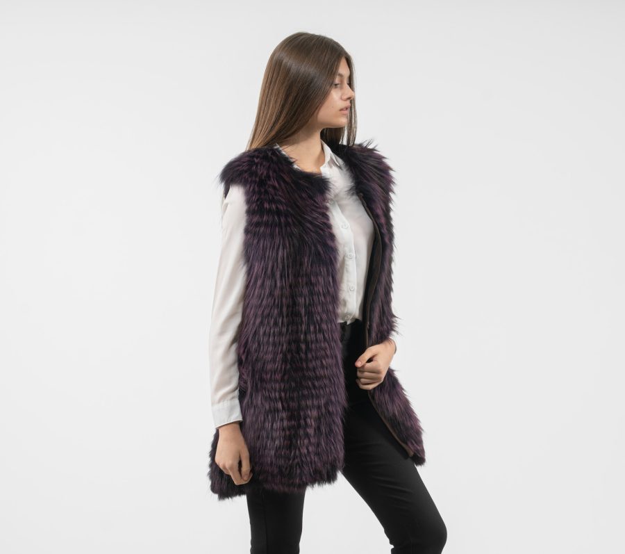 Purple Fox And Rabbit Fur Vest