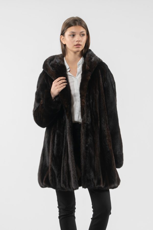 Hooded Dark Brown Mink Fur Jacket