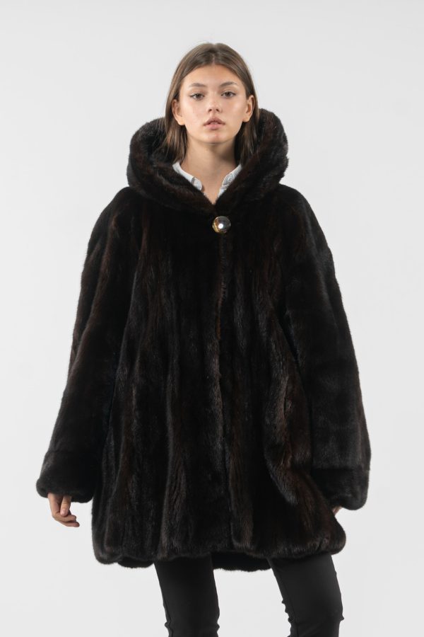 Hooded Dark Brown Mink Fur Jacket