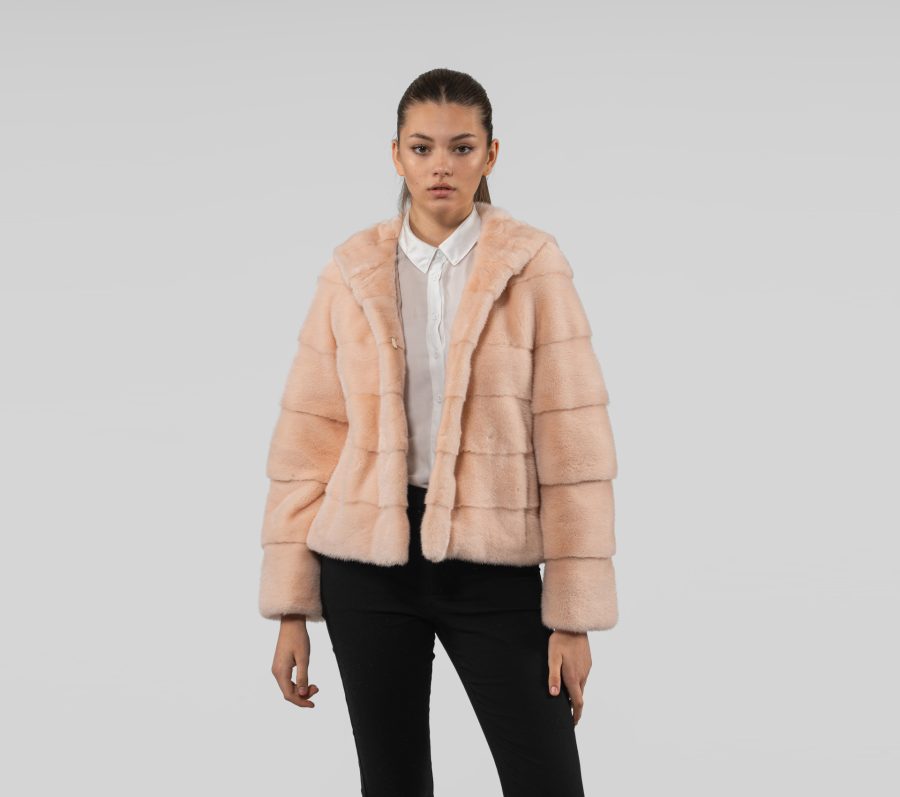 Hooded Light Pink Mink Fur Jacket