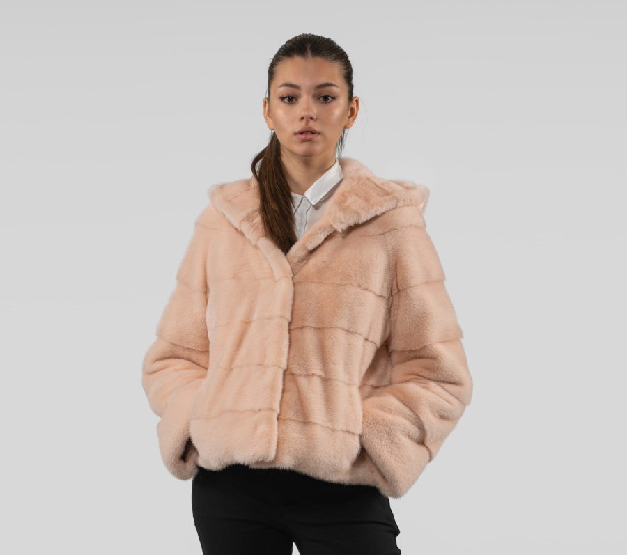 Hooded Light Pink Mink Fur Jacket
