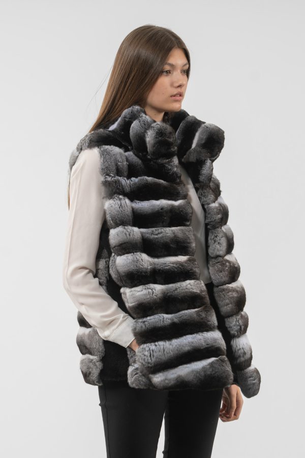 Chinchilla Fur Vest With Stand Up Collar
