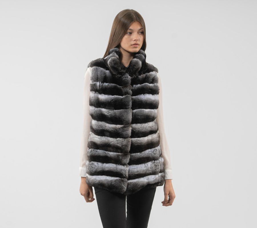 Chinchilla Fur Vest With Stand Up Collar