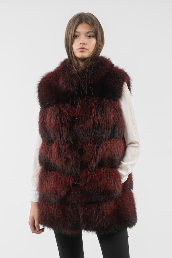 Bordeaux Fluffy Fox Fur Vest