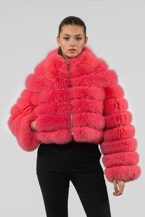 Short Pink Fox Fur Jacket