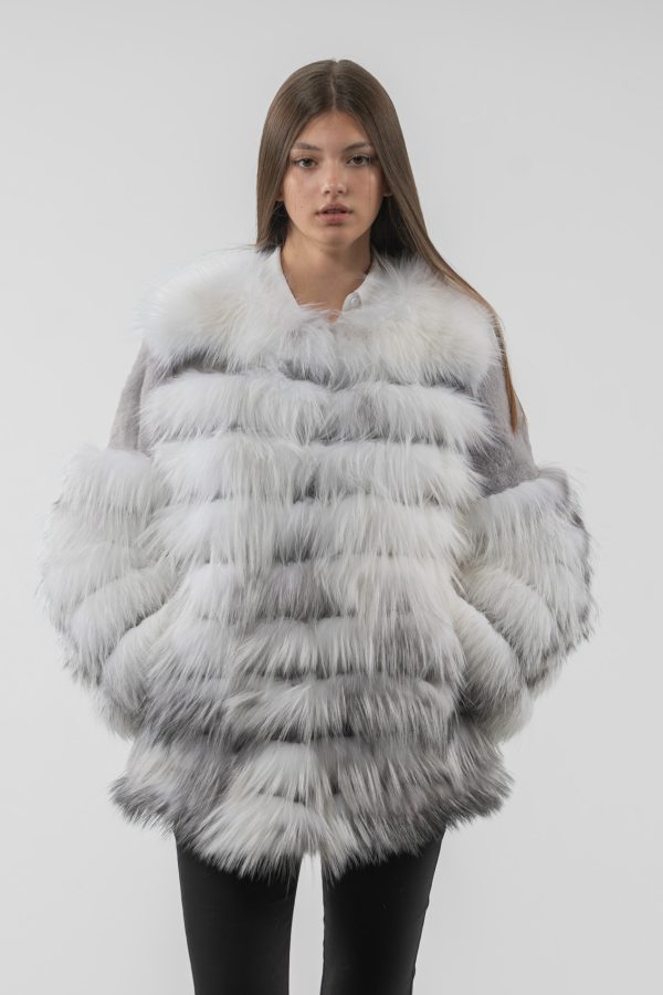 Black And White Fluffy Fox Fur Jacket