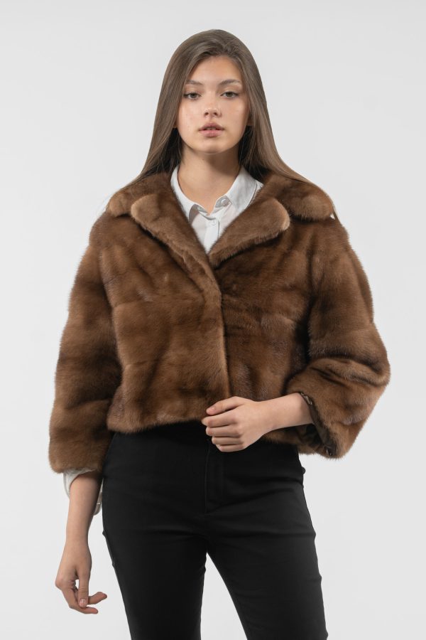 Waist Length Mink Fur Jacket With 7/8 Sleeves