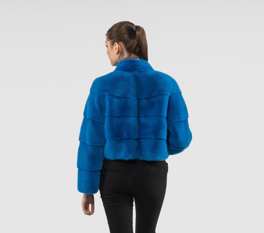 Sky Blue Short Mink Fur Jacket