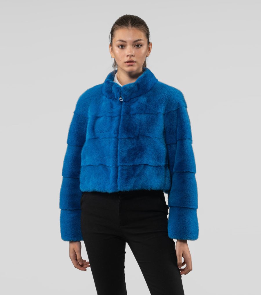 Sky Blue Short Mink Fur Jacket