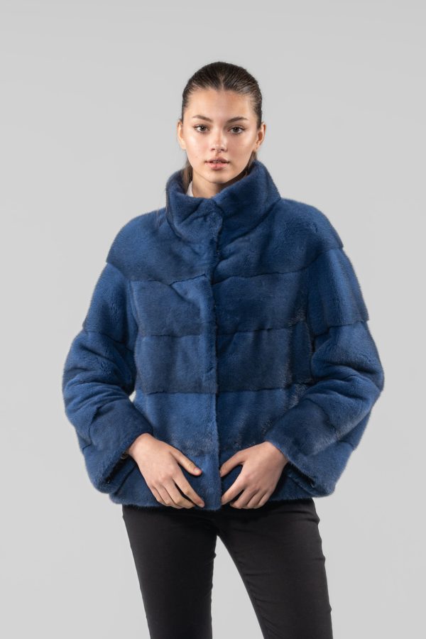 Horizontal Layer Blue Mink Fur Jacket