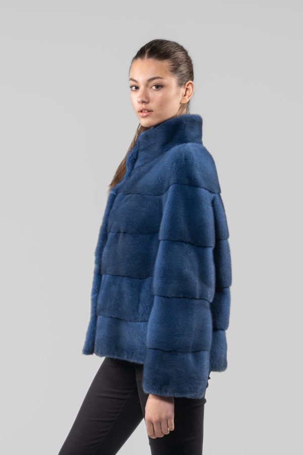 Horizontal Layer Blue Mink Fur Jacket