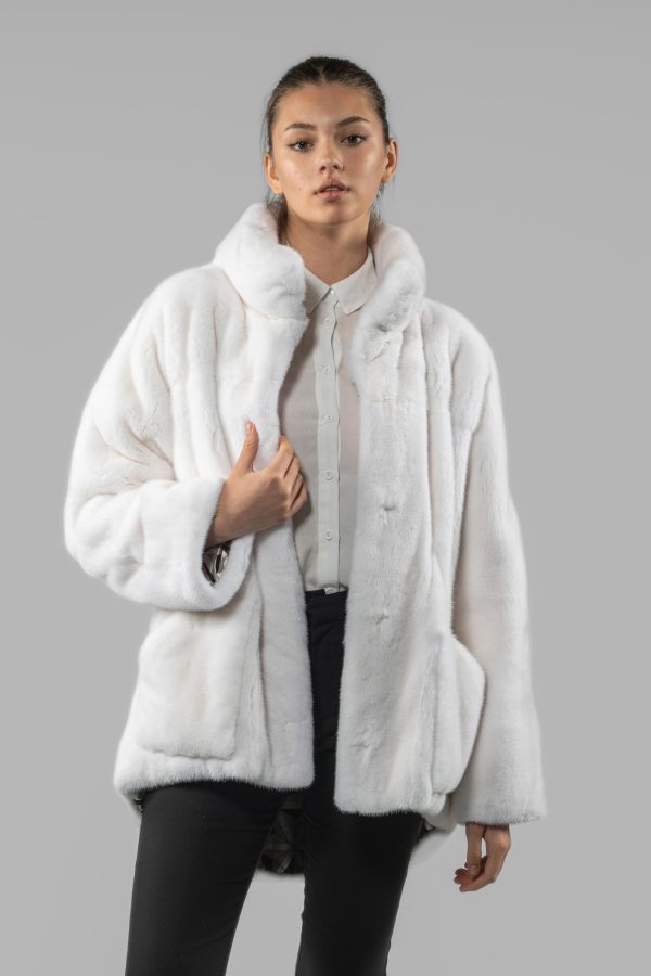 Asymmetrical White Mink Fur Jacket