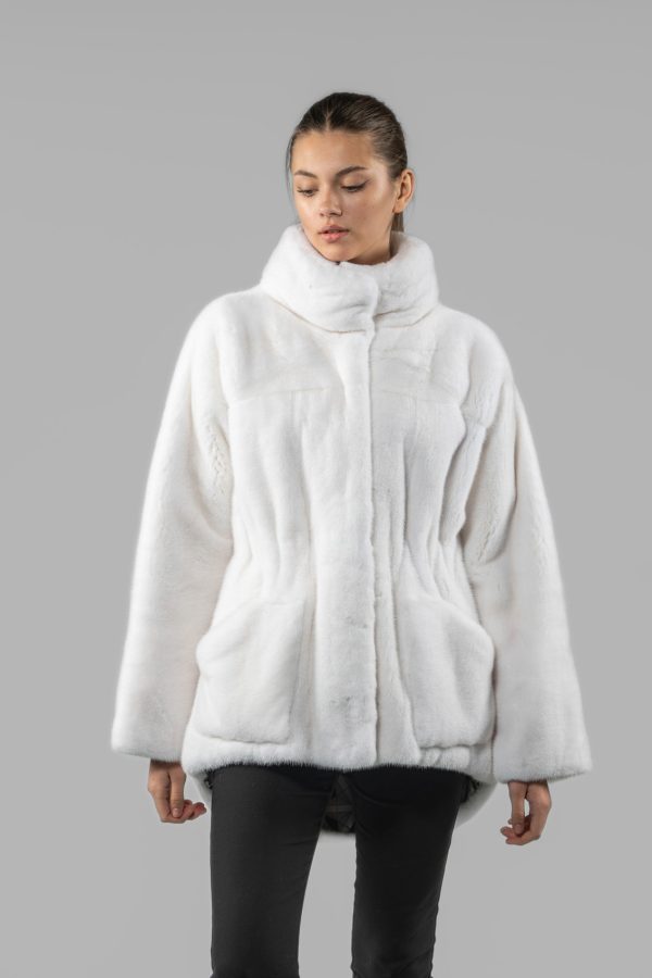Asymmetrical White Mink Fur Jacket