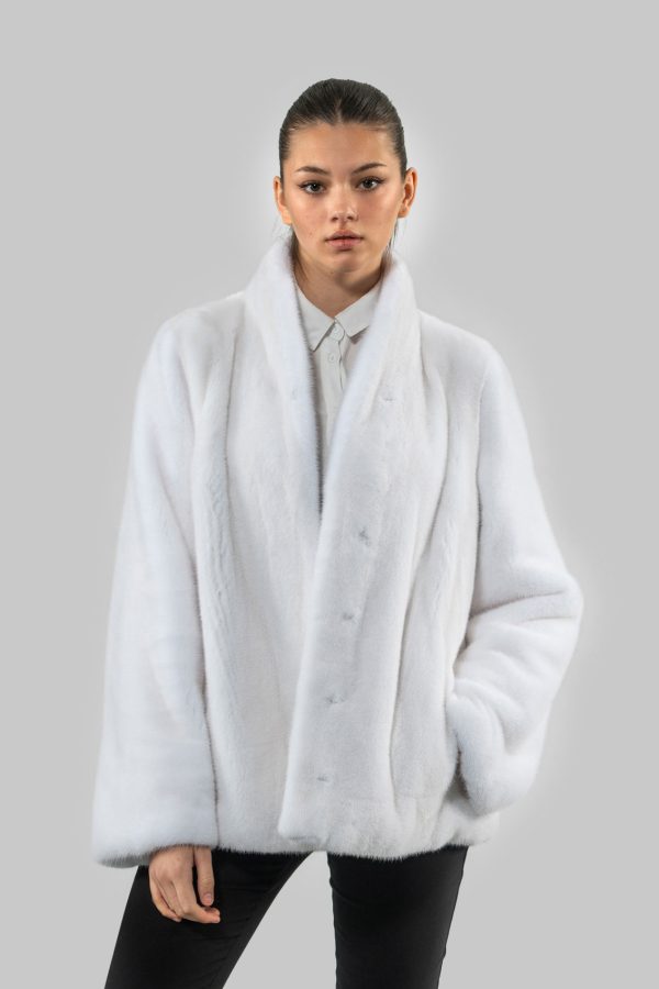 V-Neck White Mink Fur Jacket