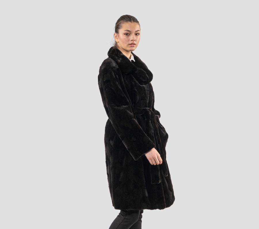 Black Sheared Mink Fur Coat - 100% Real Fur Coats