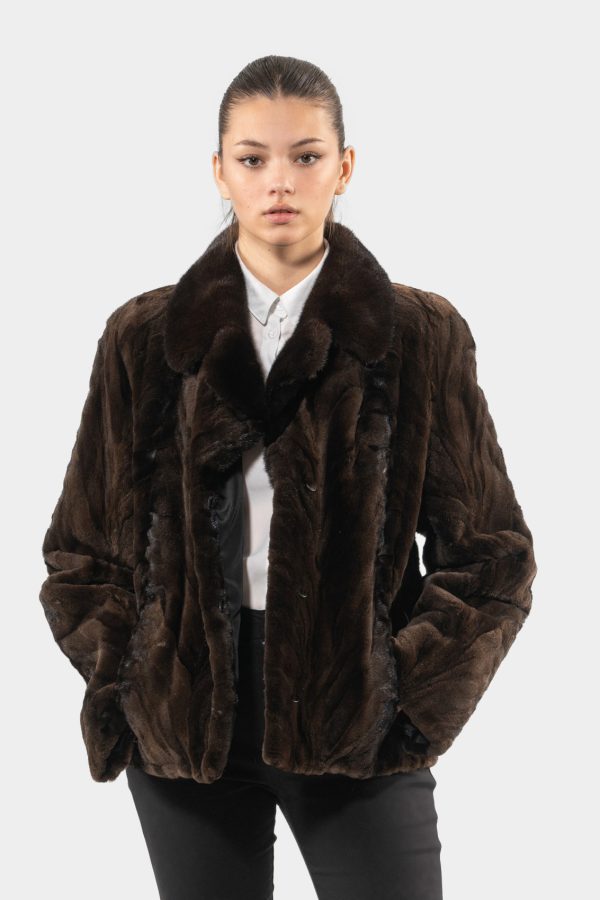 Brown Sheared Mink Fur Jacket With Belt