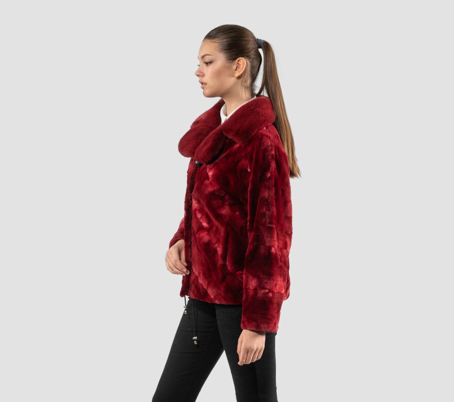 Cherry Red Sheared Mink Fur Jacket