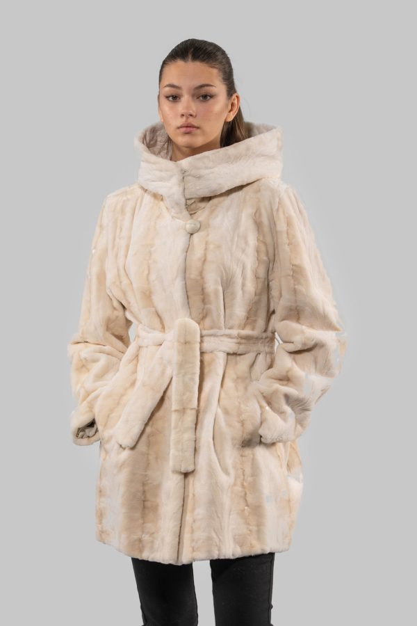 Hooded Sheared Pearl Mink Fur Jacket