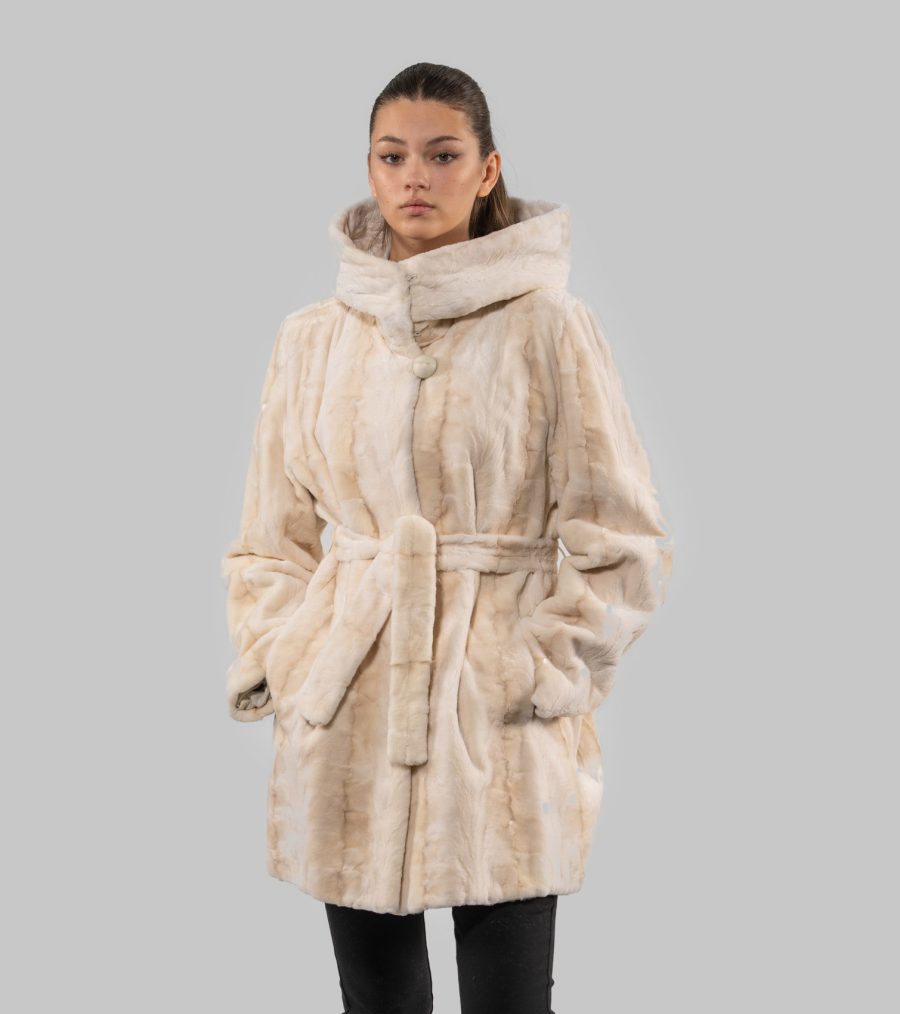 Hooded Sheared Pearl Mink Fur Jacket