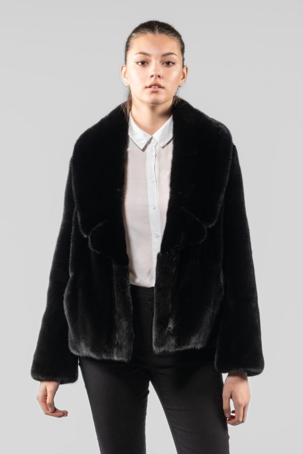 V-Neck Blackglama Mink Fur Jacket