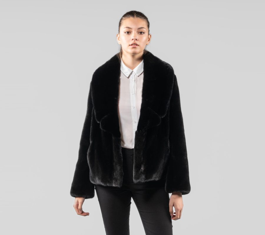 V-Neck Blackglama Mink Fur Jacket