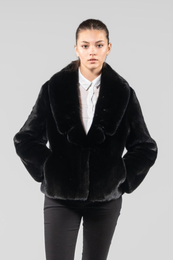 V-Neck Blackglama Mink Fur Jacket