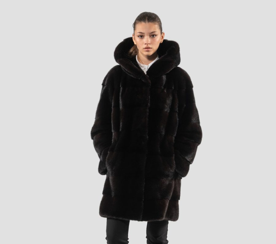 Black Velvet Mink Fur Jacket With Hood