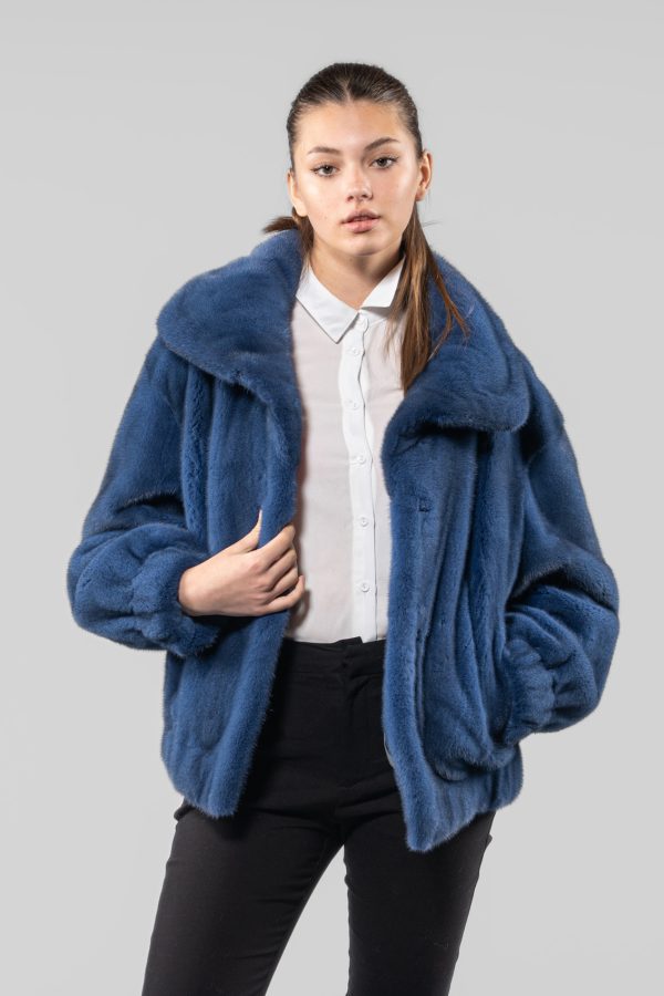 Haute Acorn Royal Blue Mink Fur Bomber Jacket