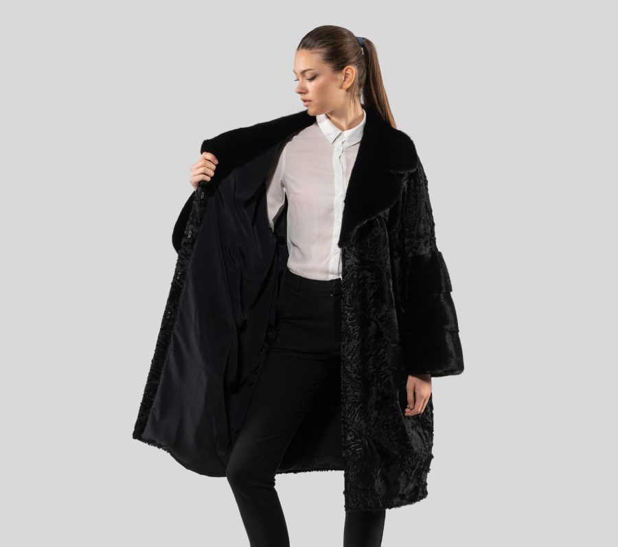 Astrakhan Fur Jacket With Mink Sleeves And Collar
