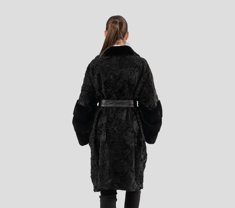 Astrakhan Fur Jacket With Mink Sleeves And Collar