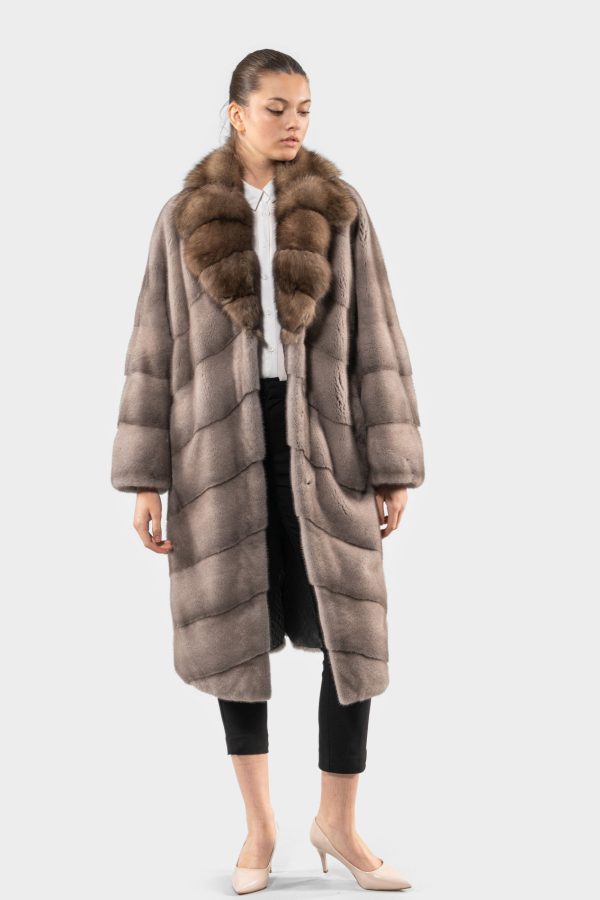 Diagonal Mink Fur Jacket With Sable