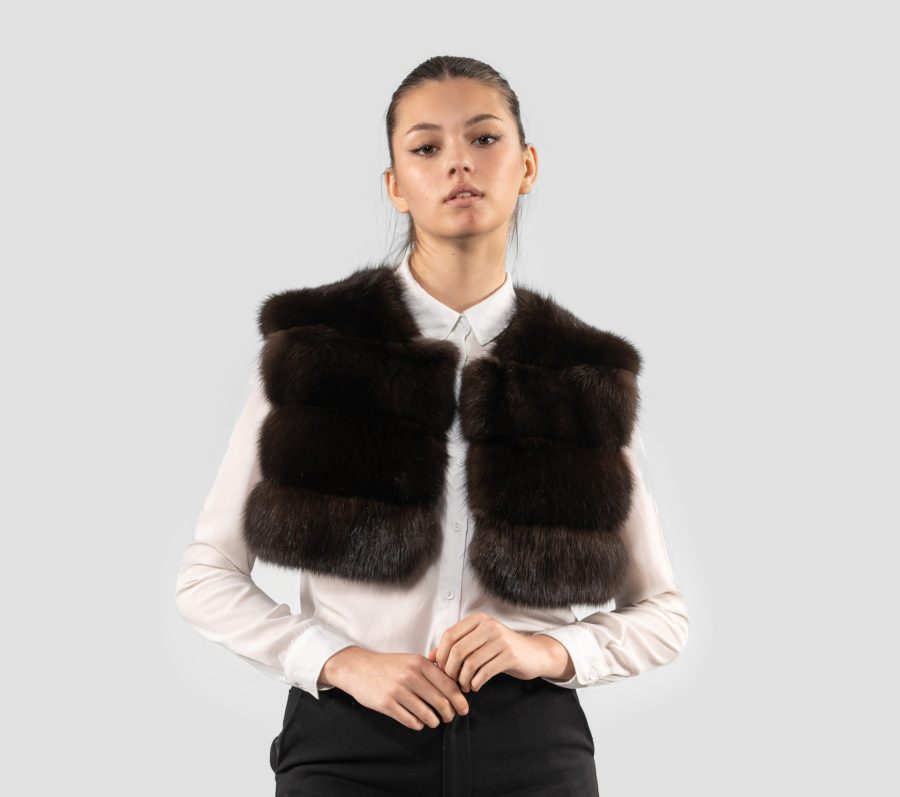 Horizontal Layer Dark Sable Fur Vest