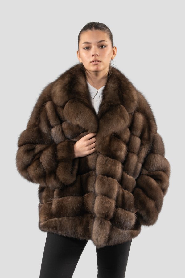 Diagonal Design Russian Sable Fur Jacket